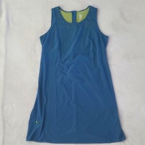 Title Nine Athletic Tank Dress US 10 Blue Stretch Travel Sporty Activewear Zip